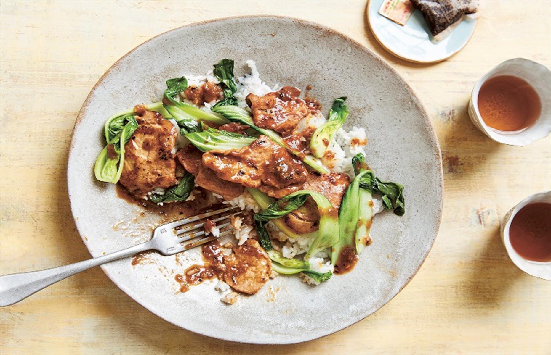 Char siu pork with pak choy