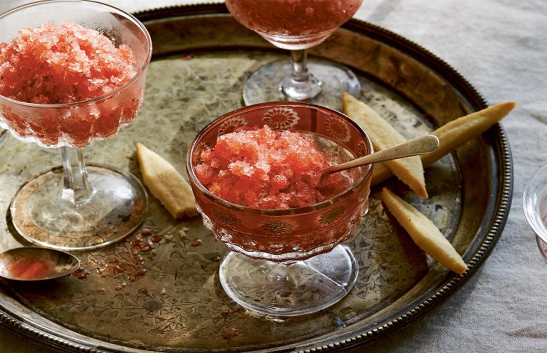 Watermelon granita with shortbread