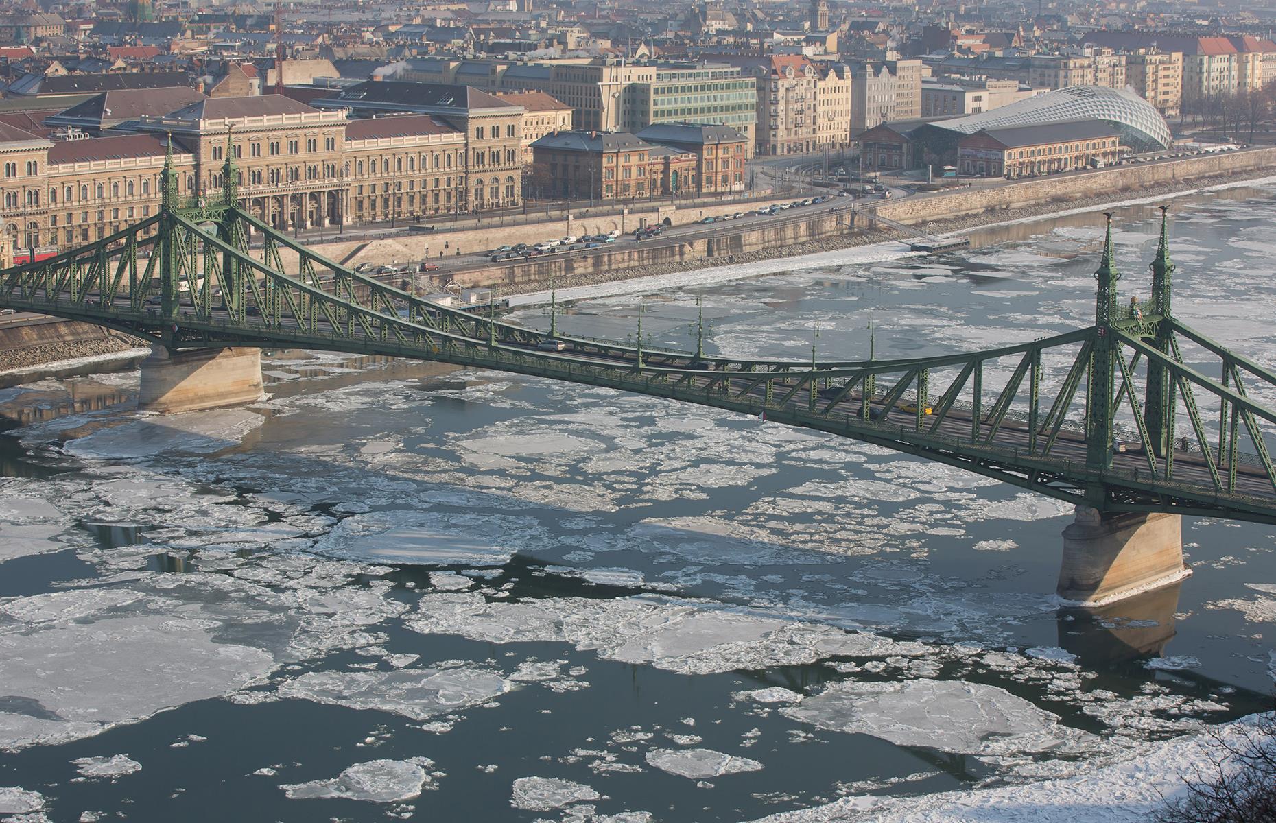 Ice blocks in Budapest, Hungary