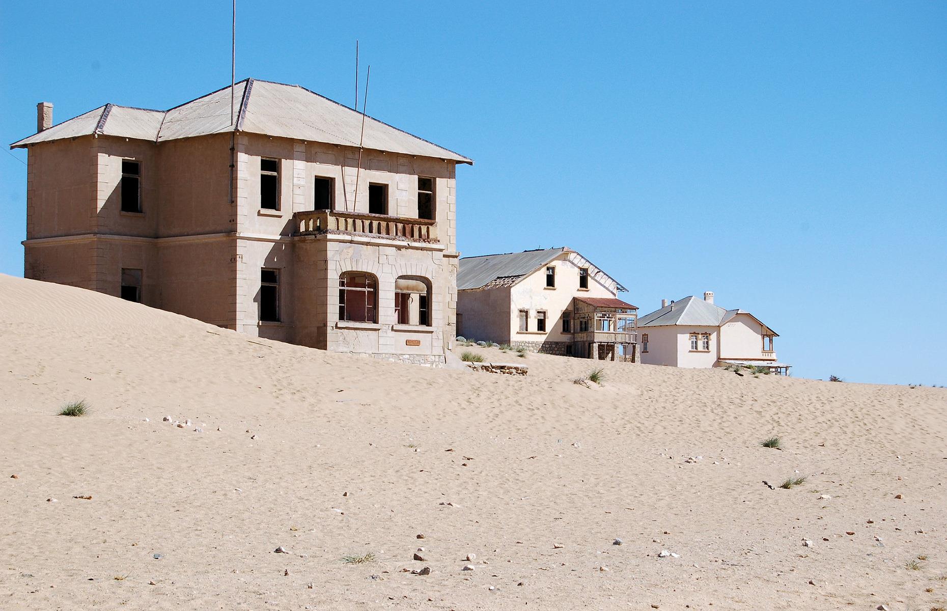 The sand-filled streets of Kolmanskop, the Namib, Namibia