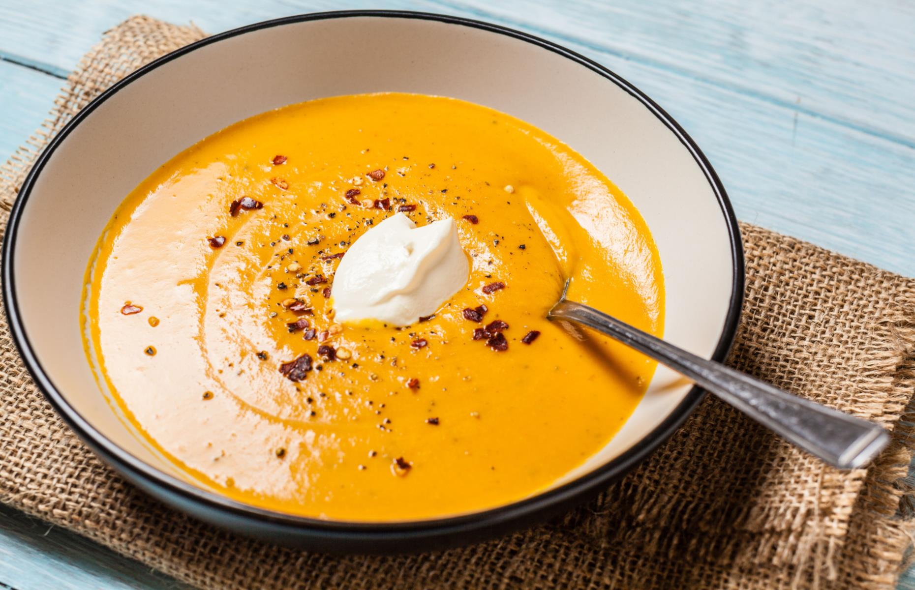 Roasted squash, coconut and chilli soup