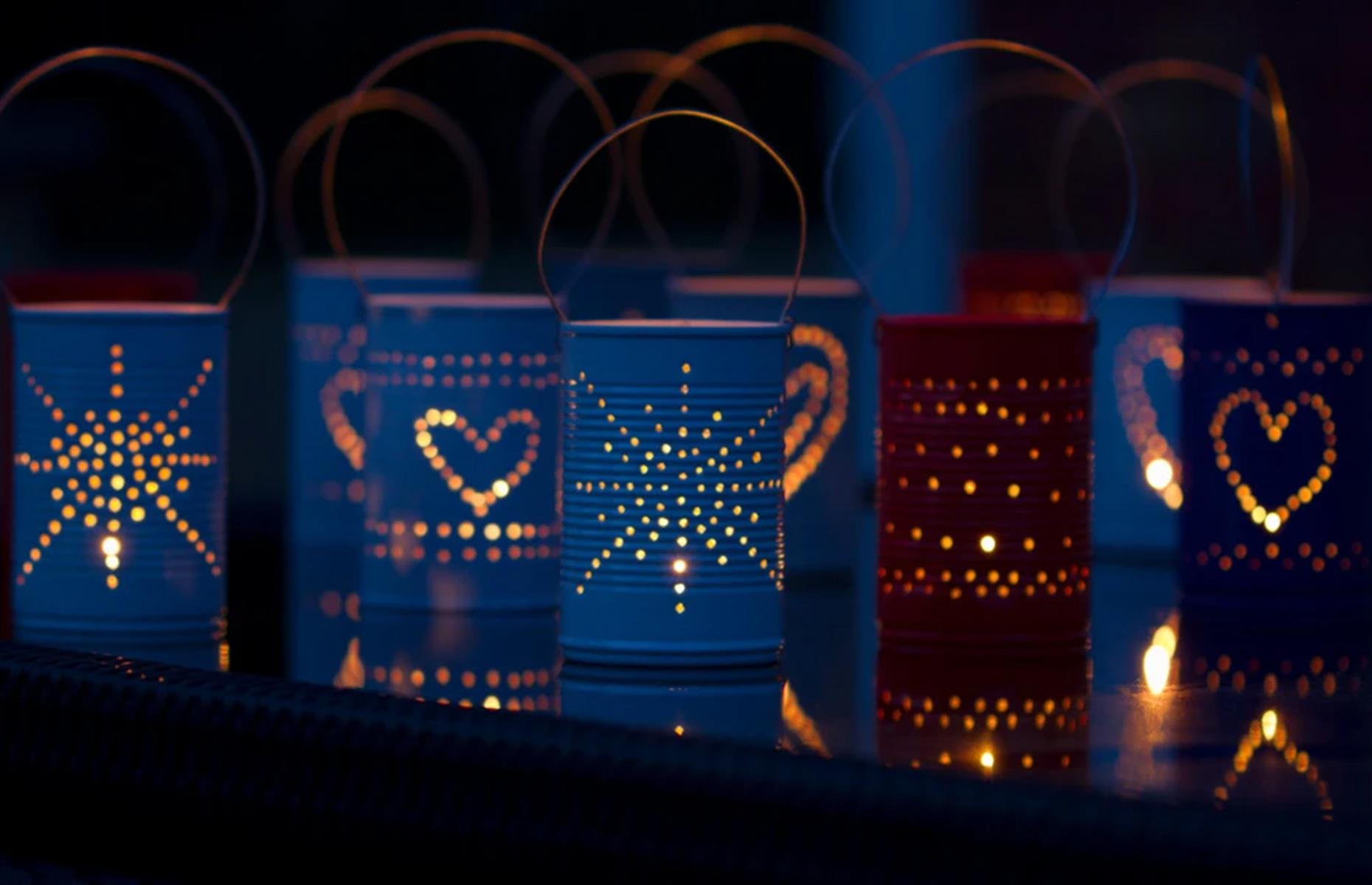 Recycle tin cans into lanterns