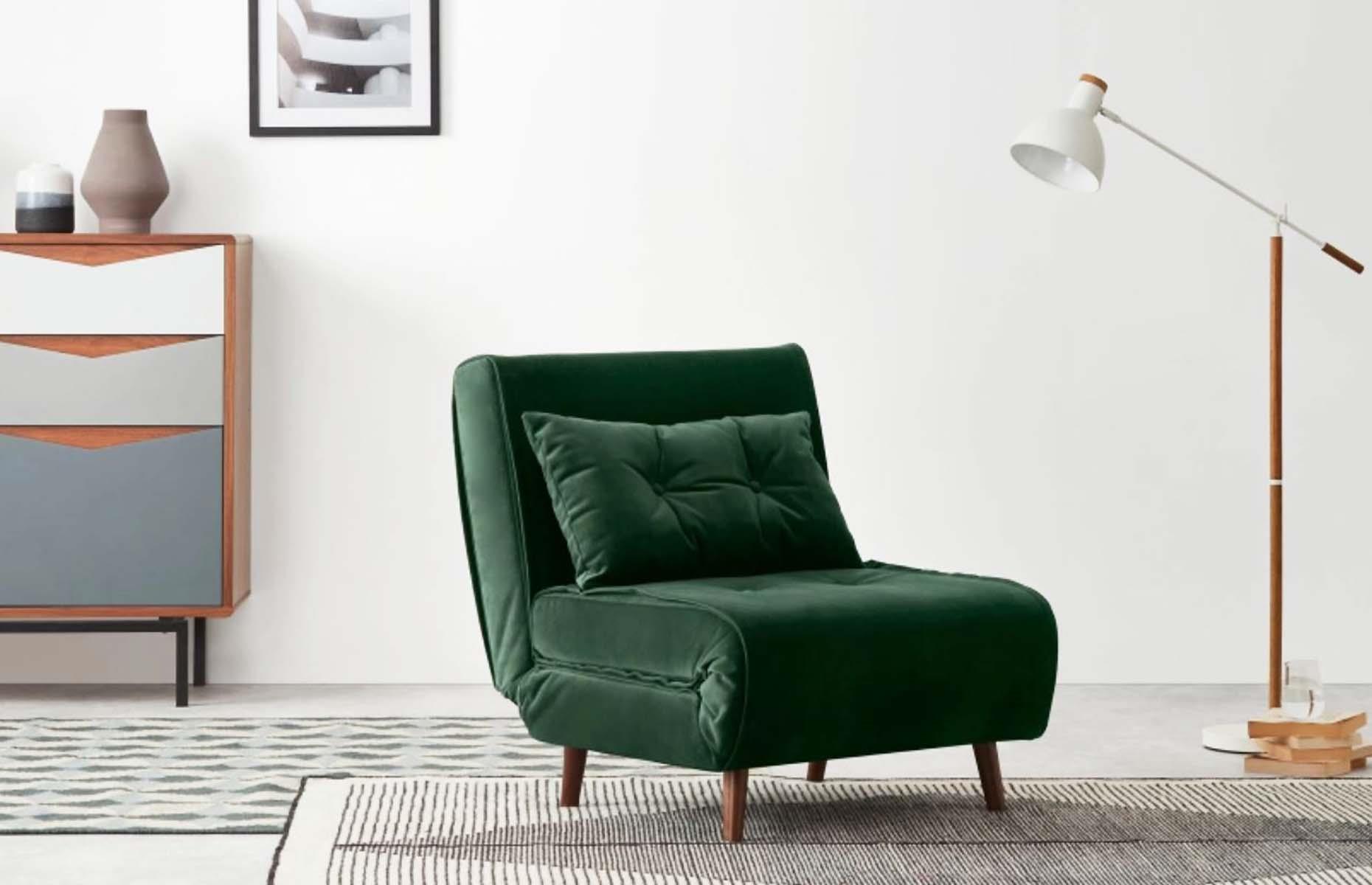 Before: a plush velvet armchair
