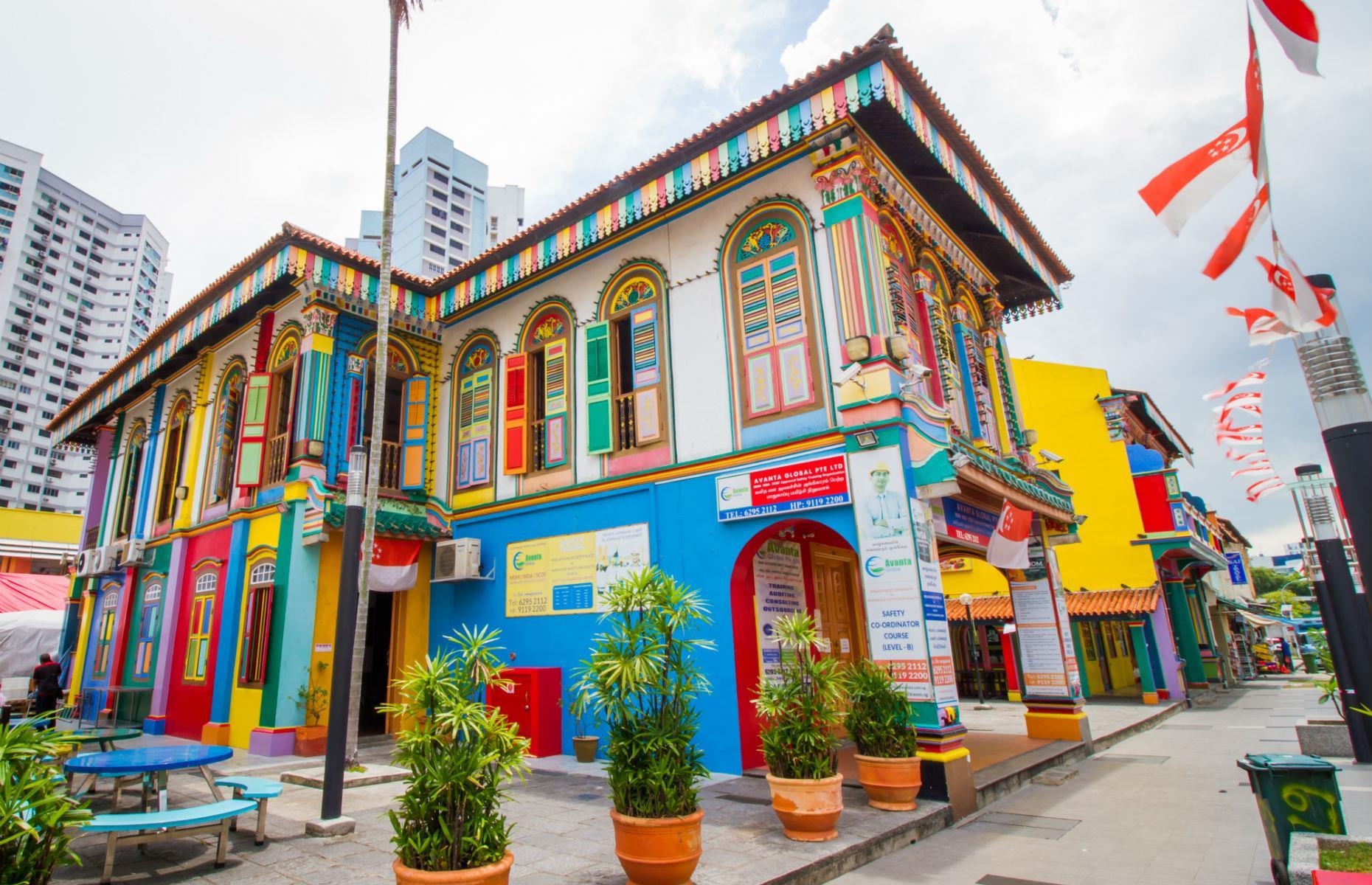 Bright storefronts, Little India, Singapore