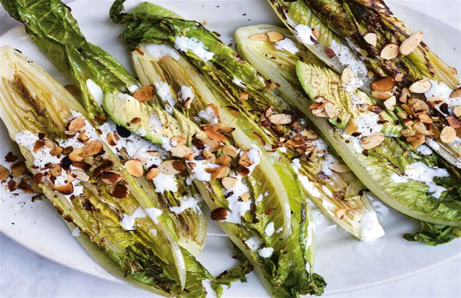 Grilled lettuce with buttermilk dressing
