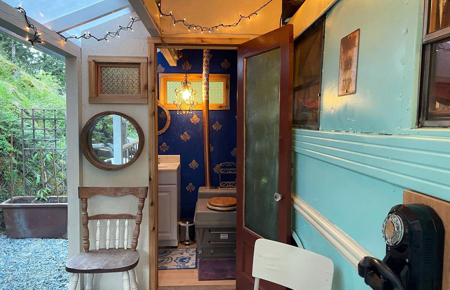 Converted 1960s school bus, Sooke, British Columbia