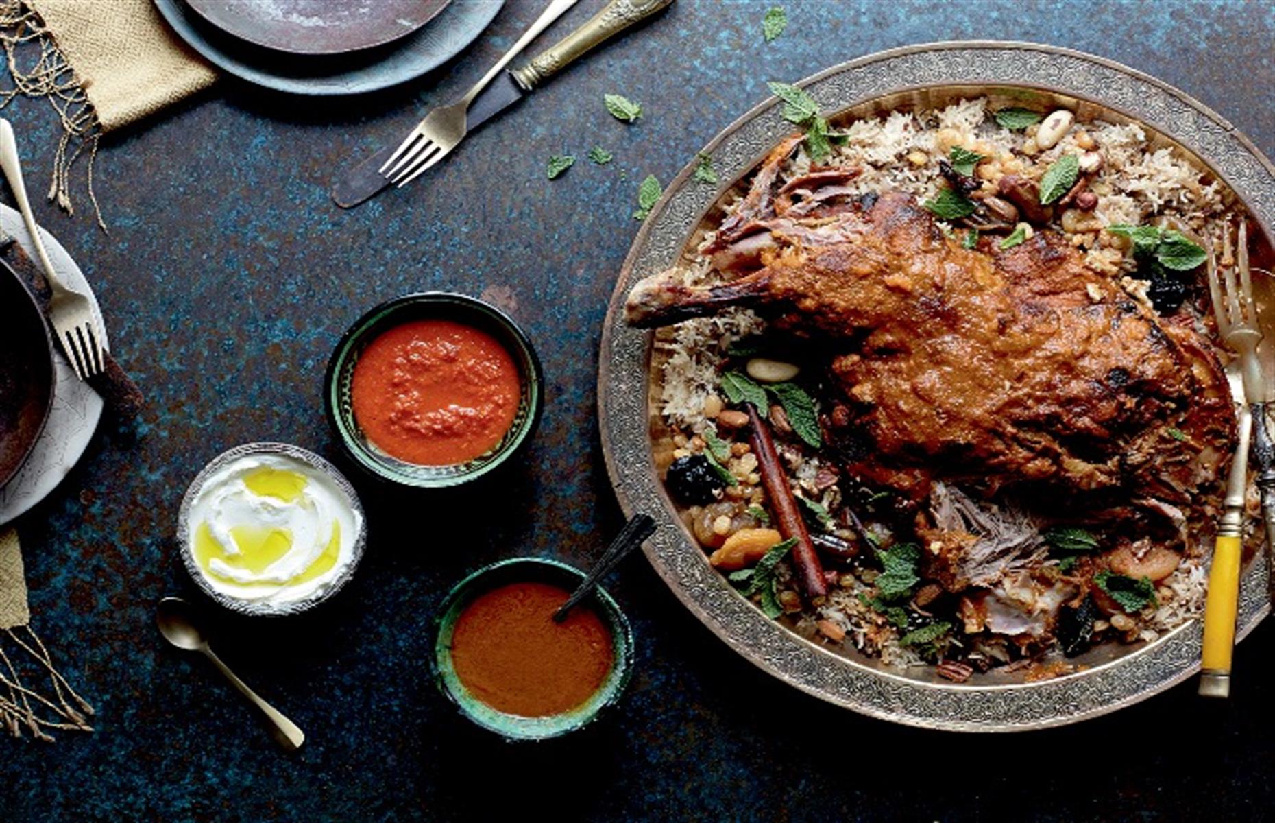 Lamb shoulder: slow-cooked lamb with spiced rice