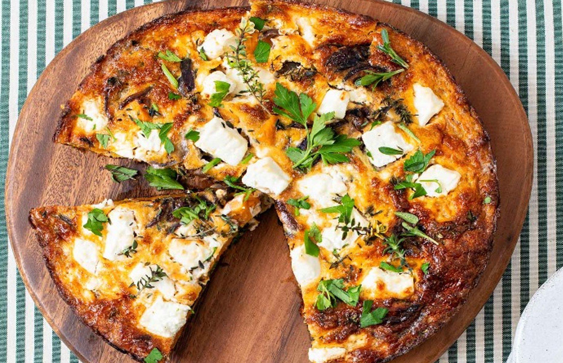 Sweet potato, feta and red onion frittata