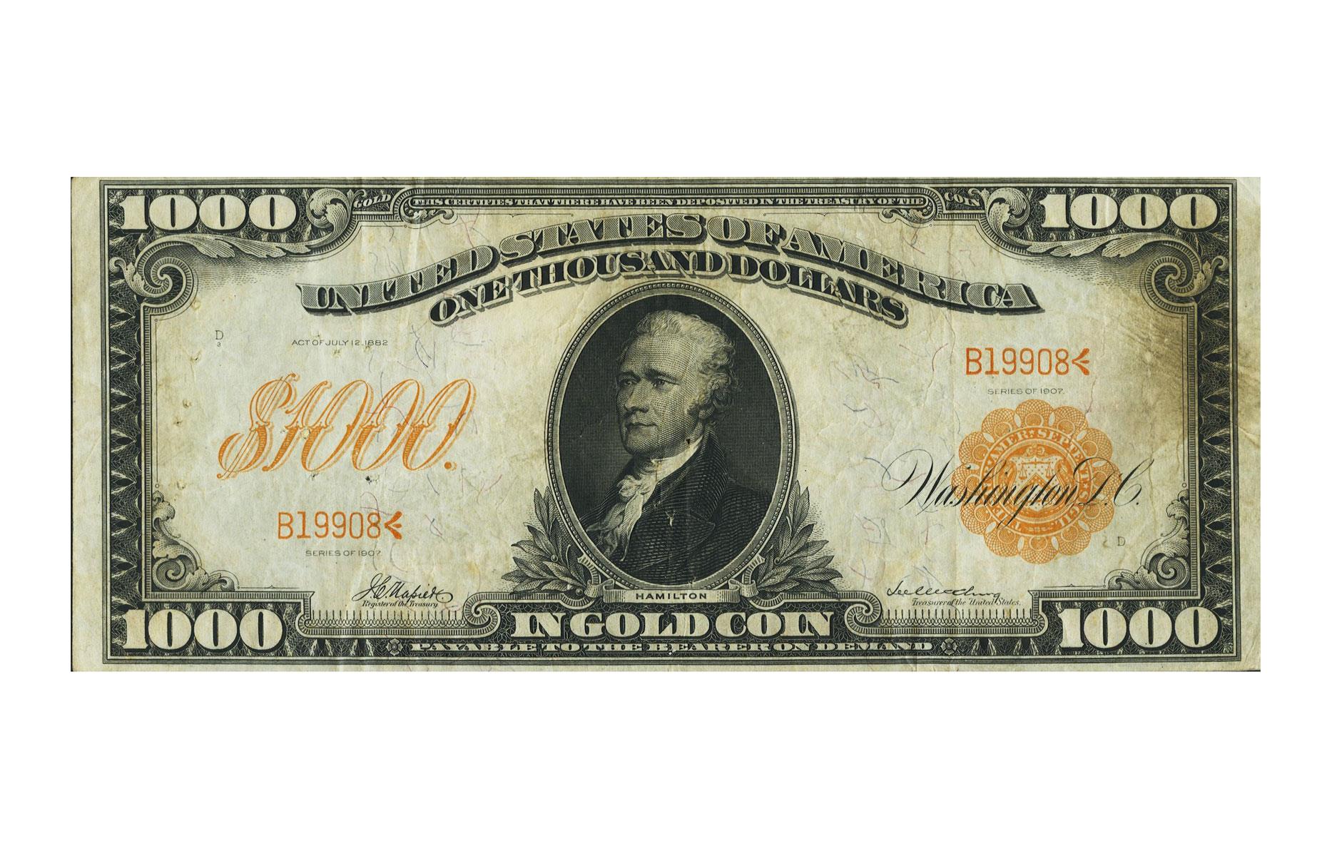 USA 1907 $1,000 Gold Certificate – $176,250 (£142k)
