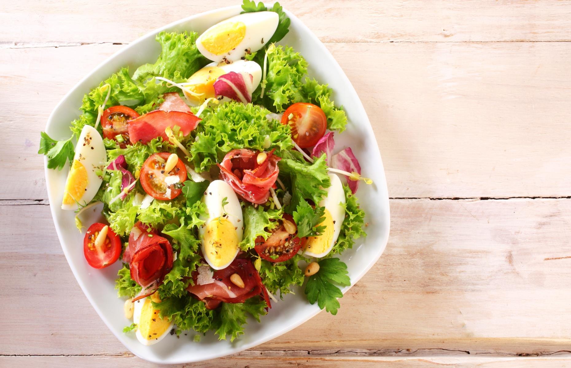 Hard-boiled eggs and salad