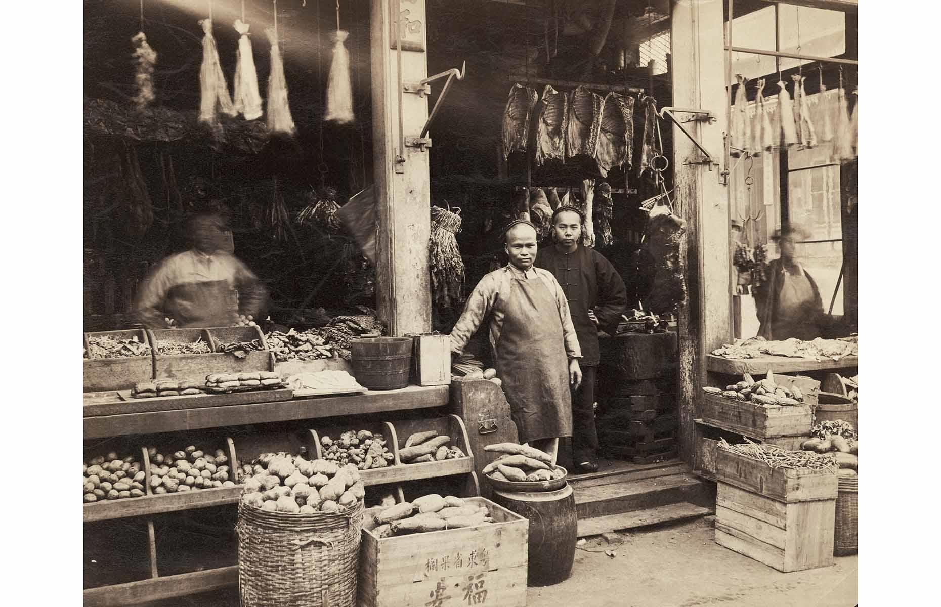c.1885: A Chinese butcher and grocery store in San Francisco