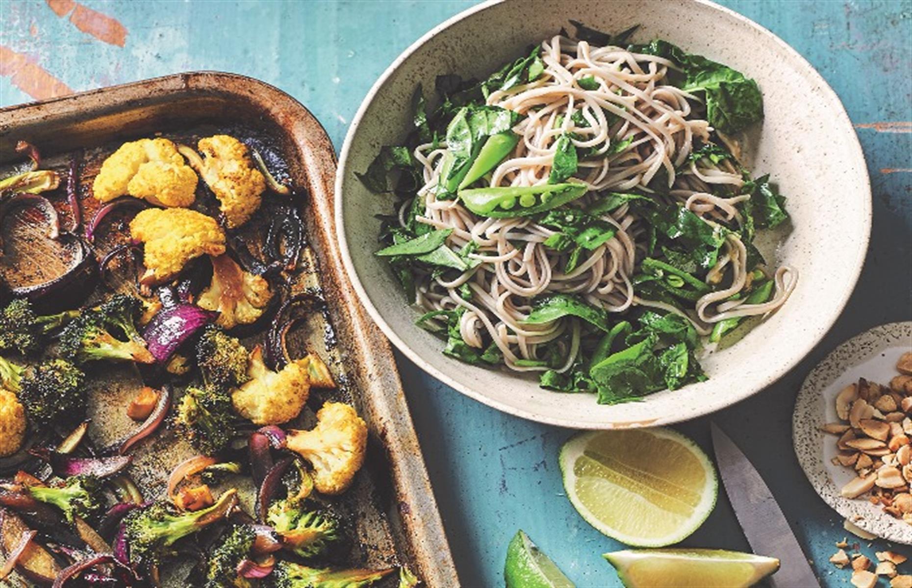 Soy-roasted vegetables with noodles
