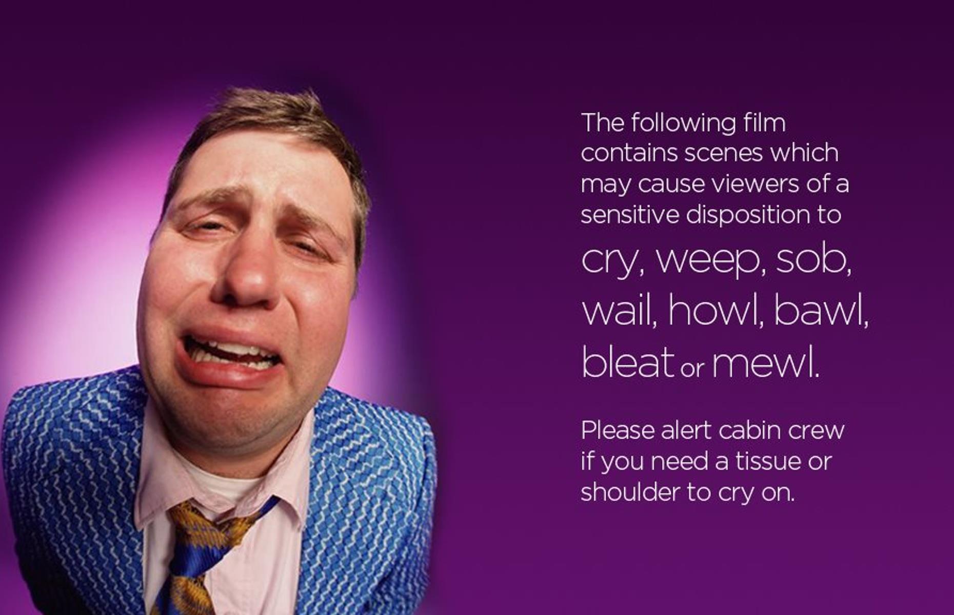One airline offers cry warnings before emotional movies