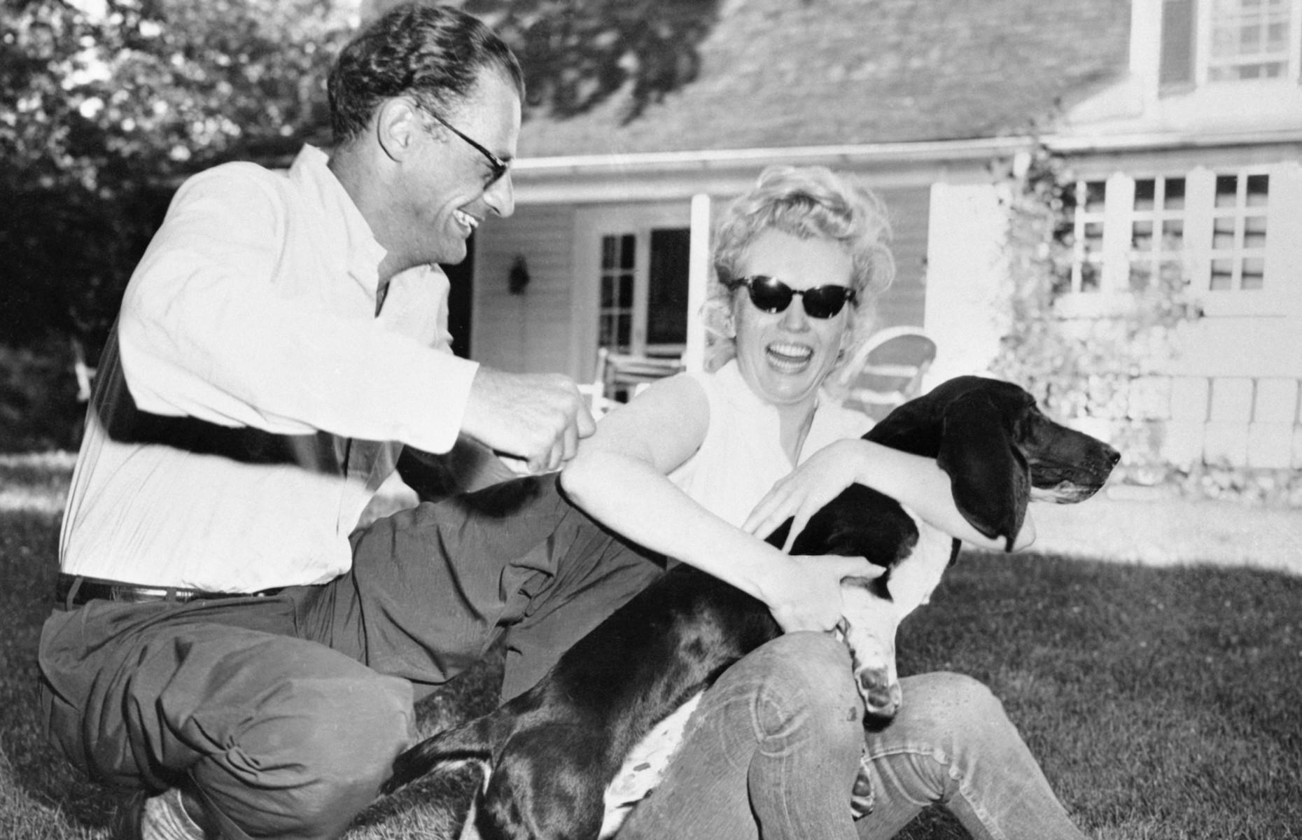 1956: Marilyn Monroe and Arthur Miller with dog Hugo at Miller’s summer home