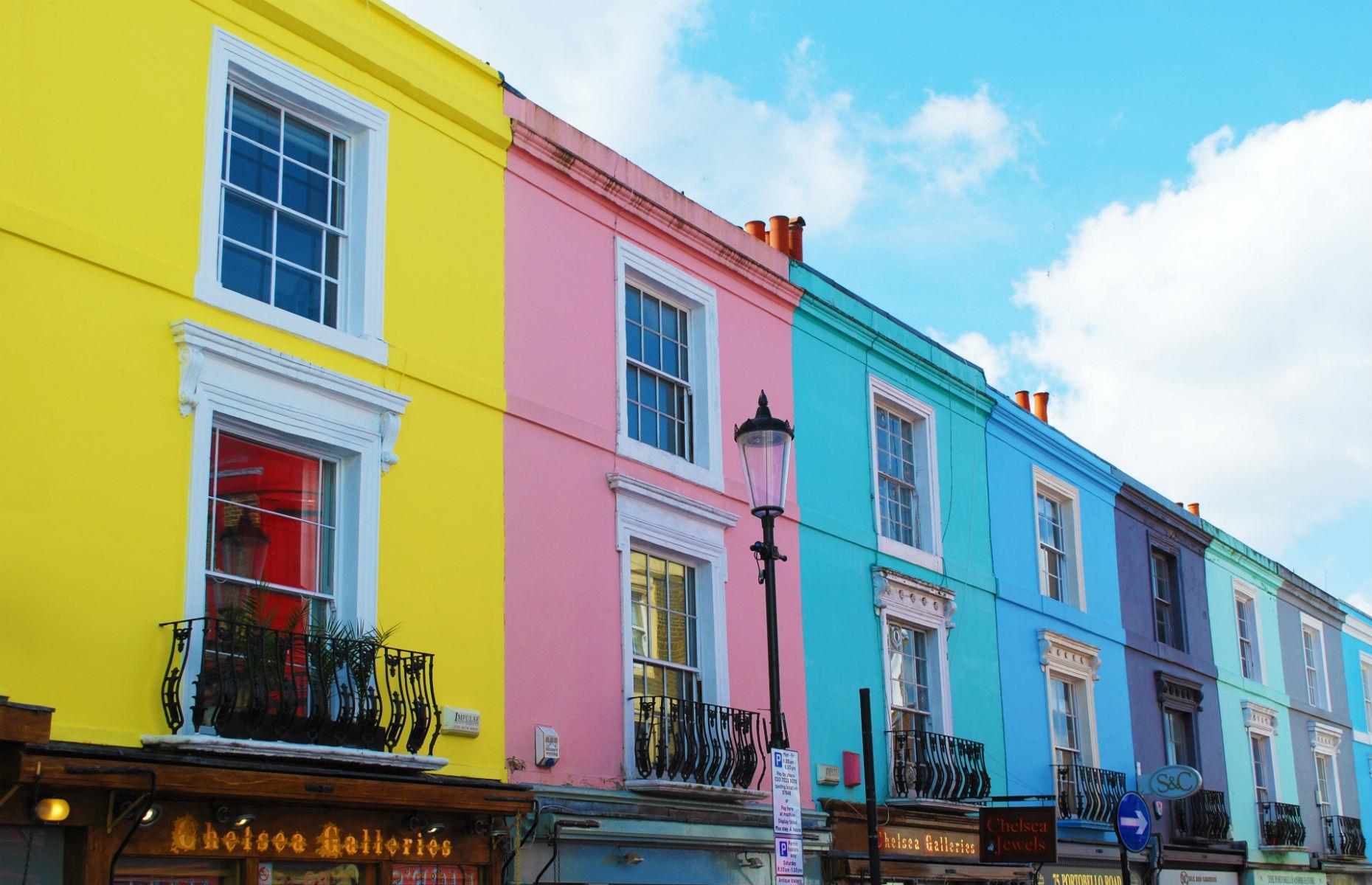 Trendy terraced shops and flats, London, UK