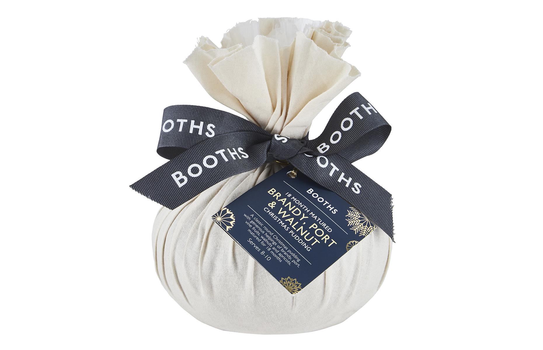 Booths 18 Month Matured Brandy, Port & Walnut Christmas Pudding, £10 (908g)