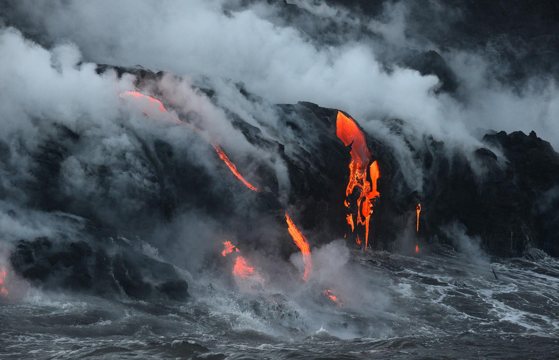Lava flowing into the ocean, Kīlauea, Hawaii, USA