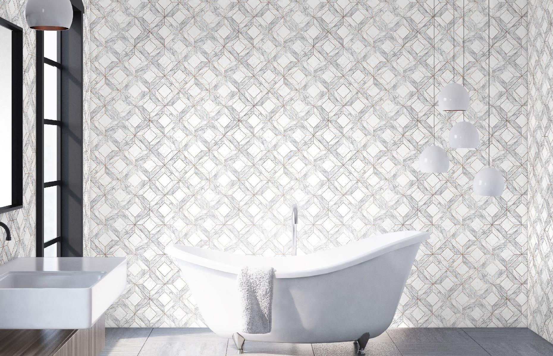 grey & white Tile Wallpaper KITCHEN BATHROOM DECORATING NEW Contour Spa Black 