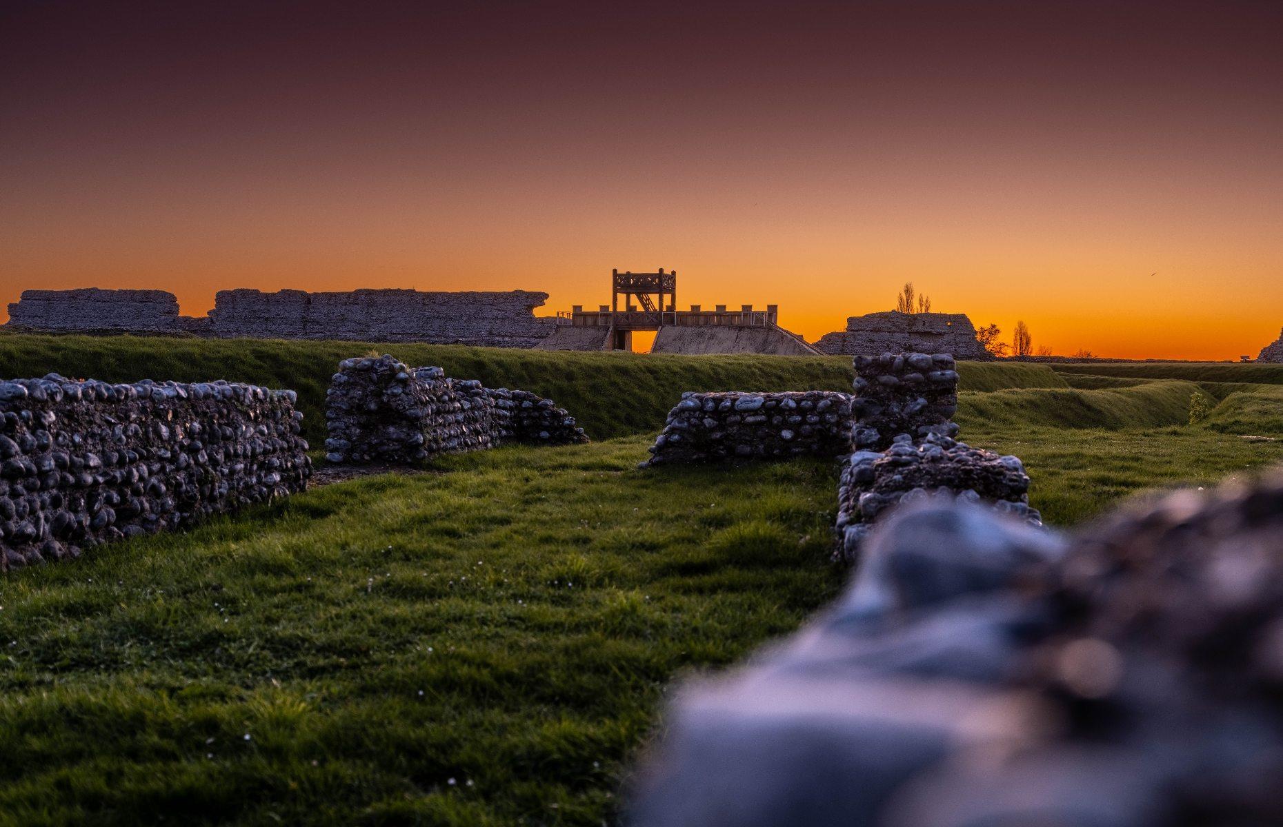 Reconstructed gateway at Richborough Roman Fort, Kent, England