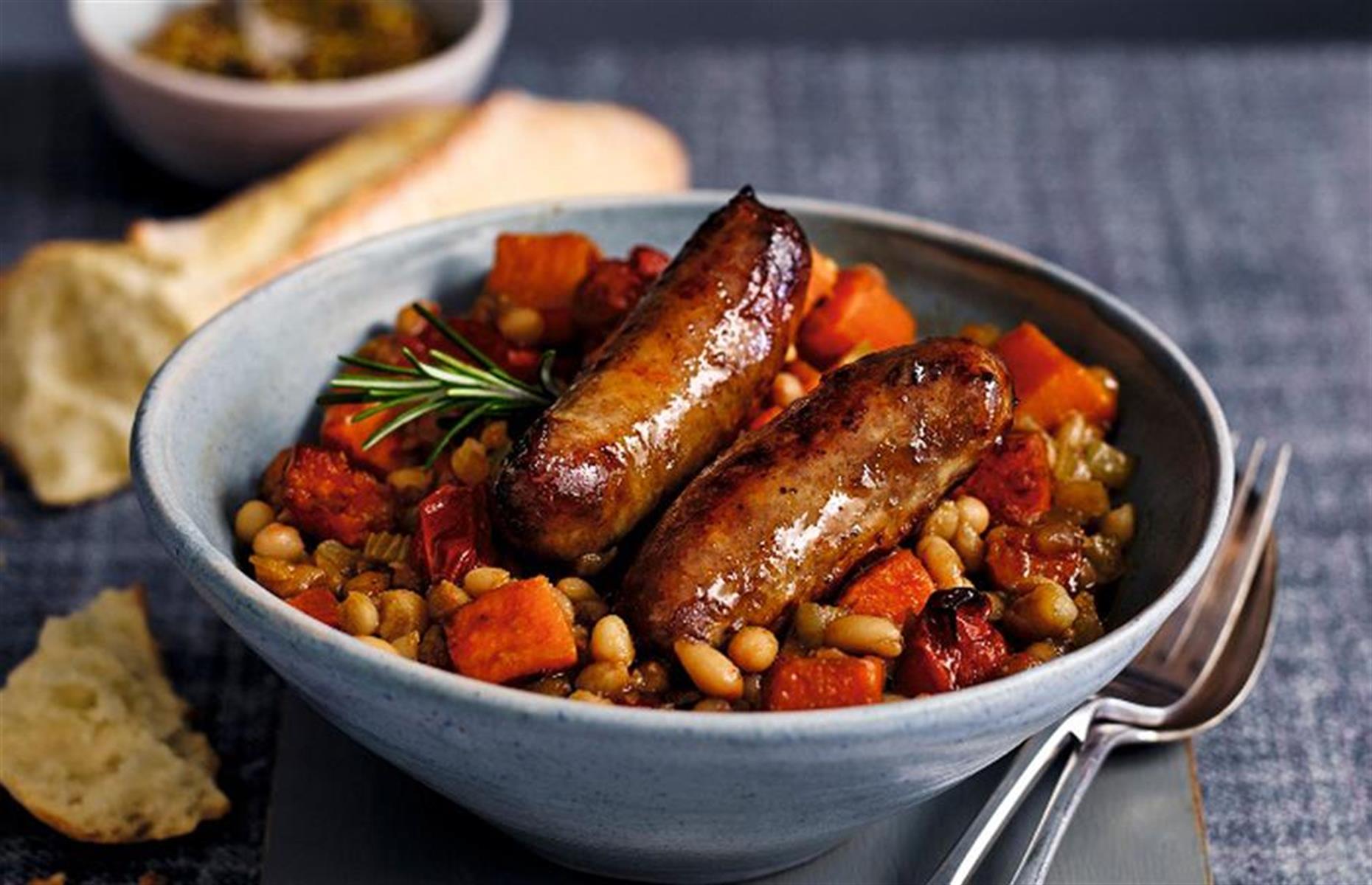 Sticky sausage and bean stew