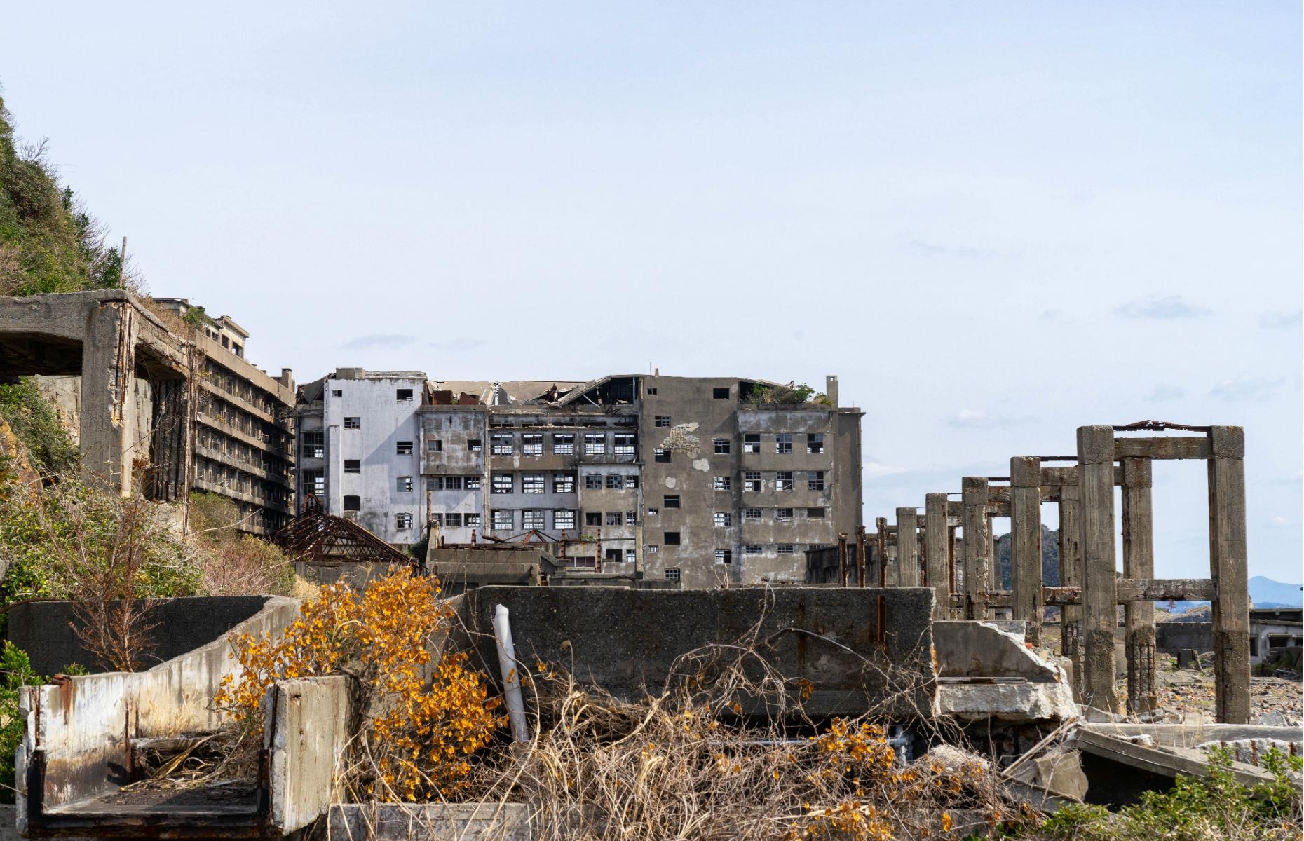 The crumbling streets of Hashima Island, South Japan