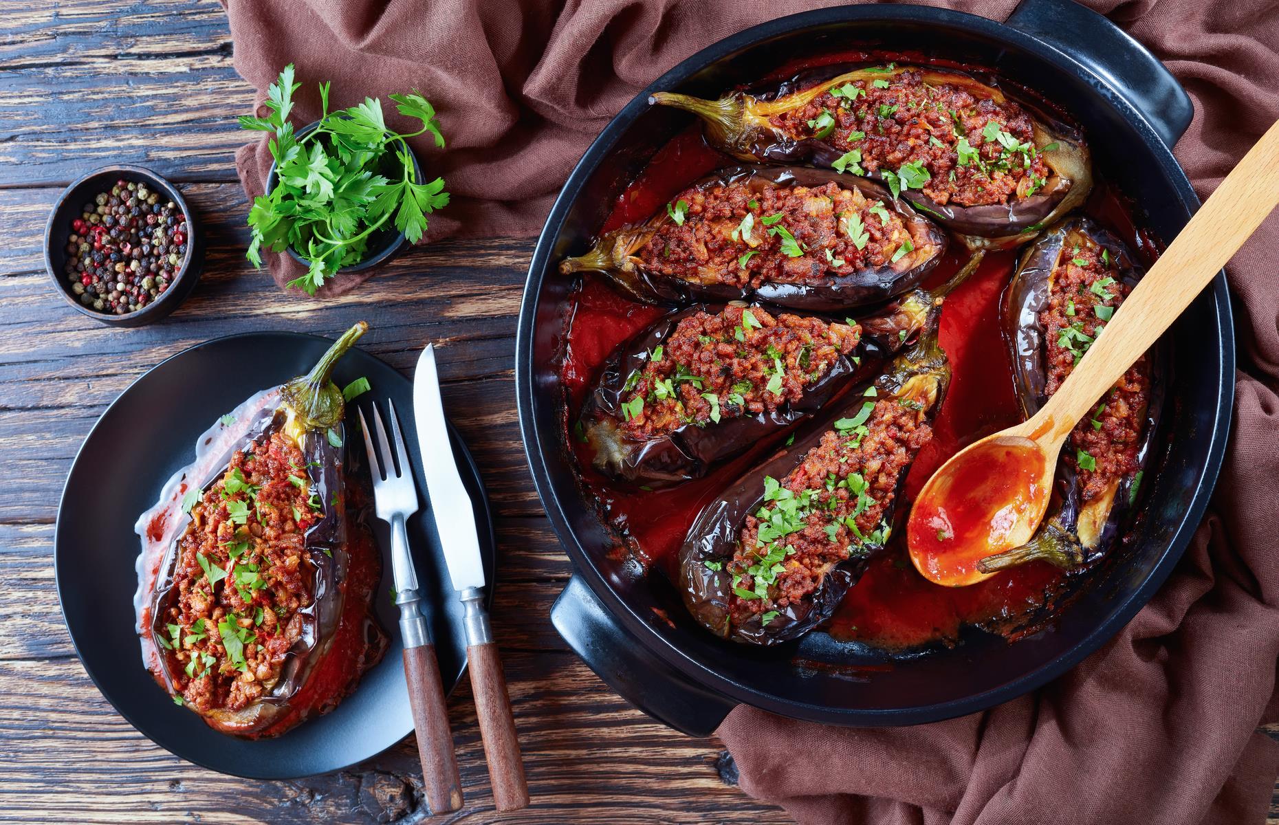 Lamb-stuffed aubergines