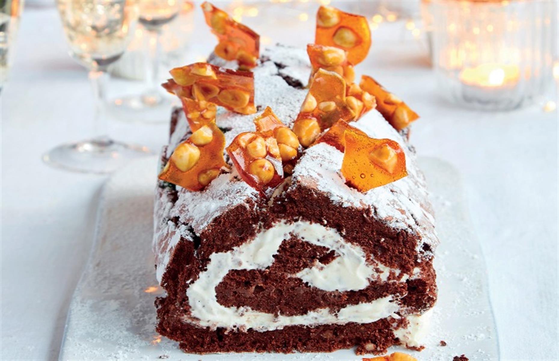 34. Chocolate and hazelnut boozy roulade