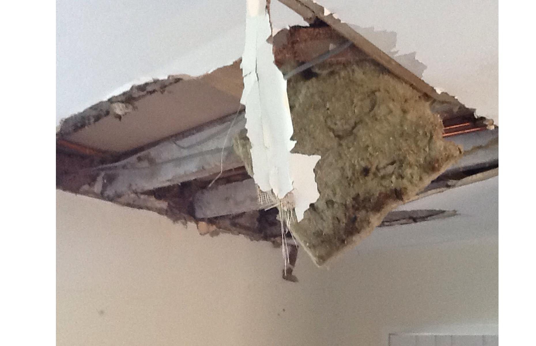 A ceiling falling down