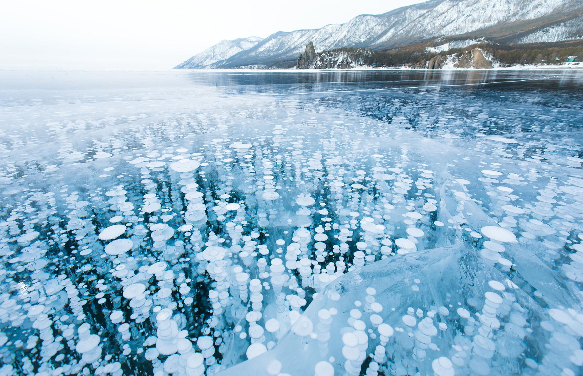 Frozen bubbles, Lake Baikal, Russia