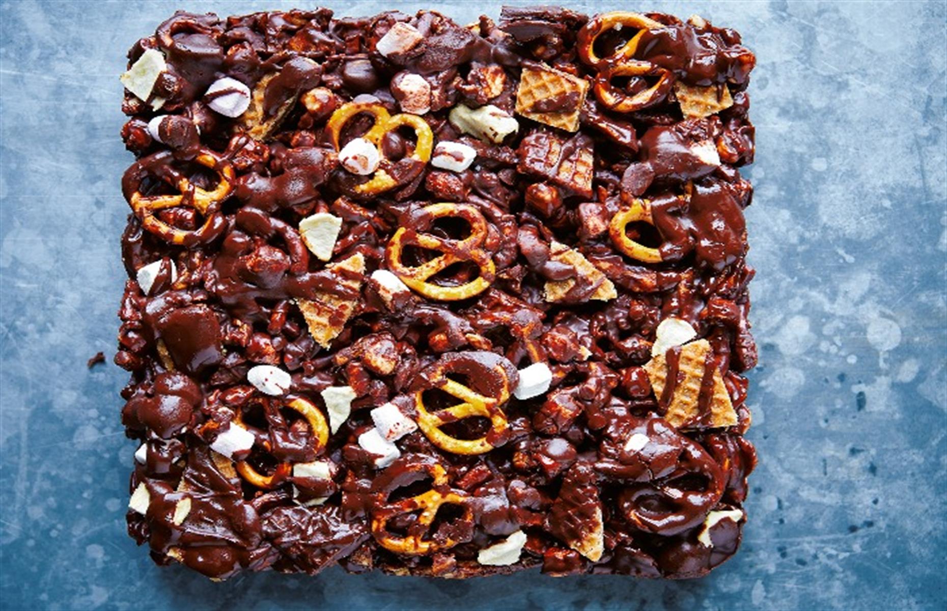 Toffee apple and salted pretzel rocky road