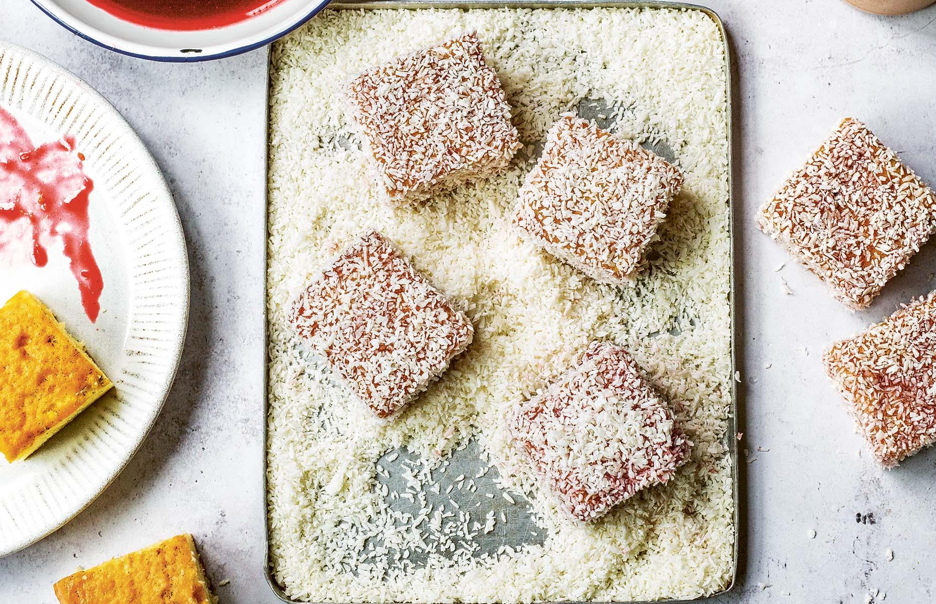 Raspberry cream lamingtons