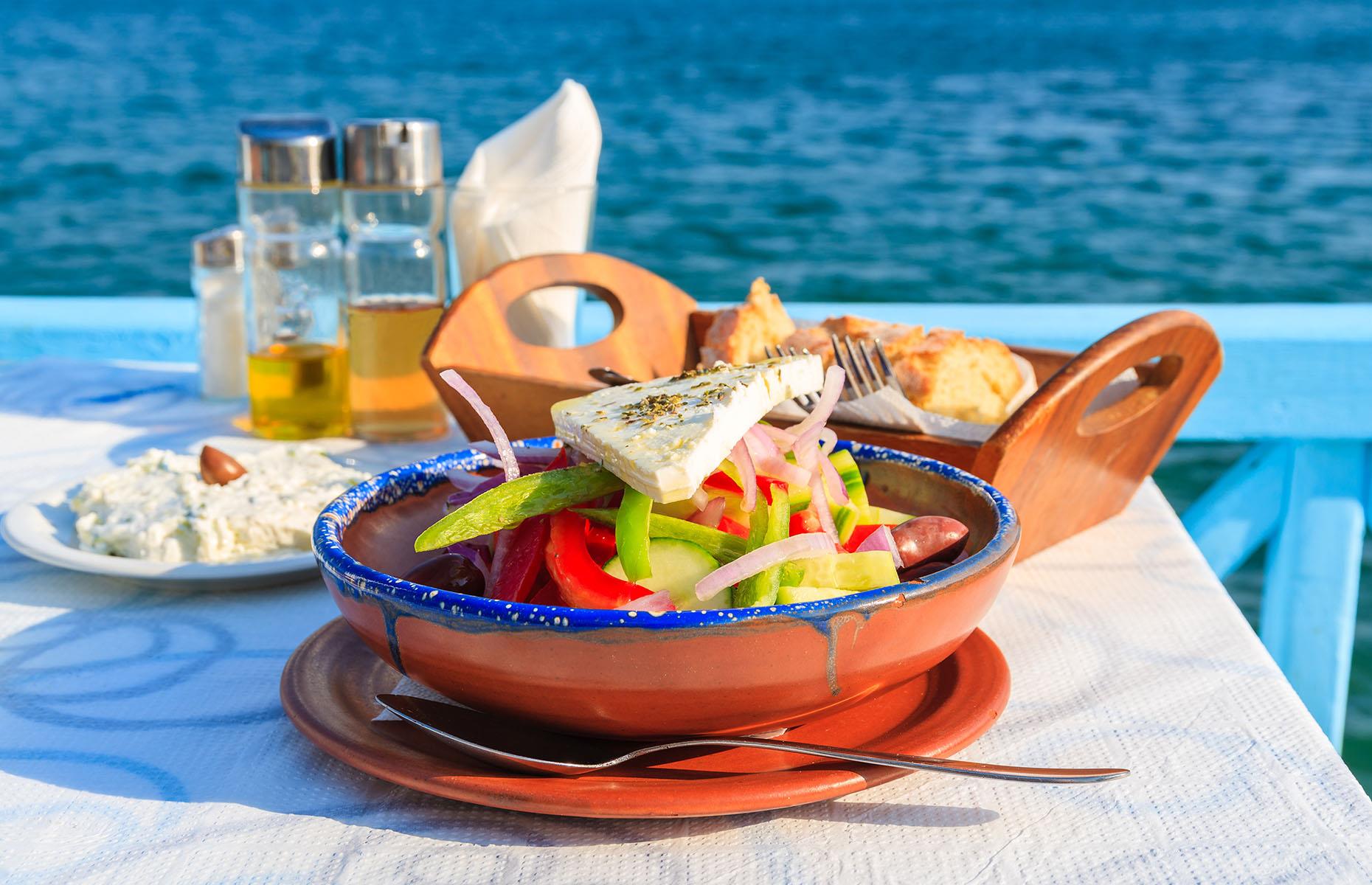 28. Try fresh Mediterranean foods in Santorini
