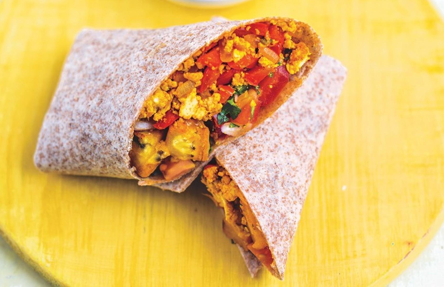 Vegan breakfast burrito with pico de gallo