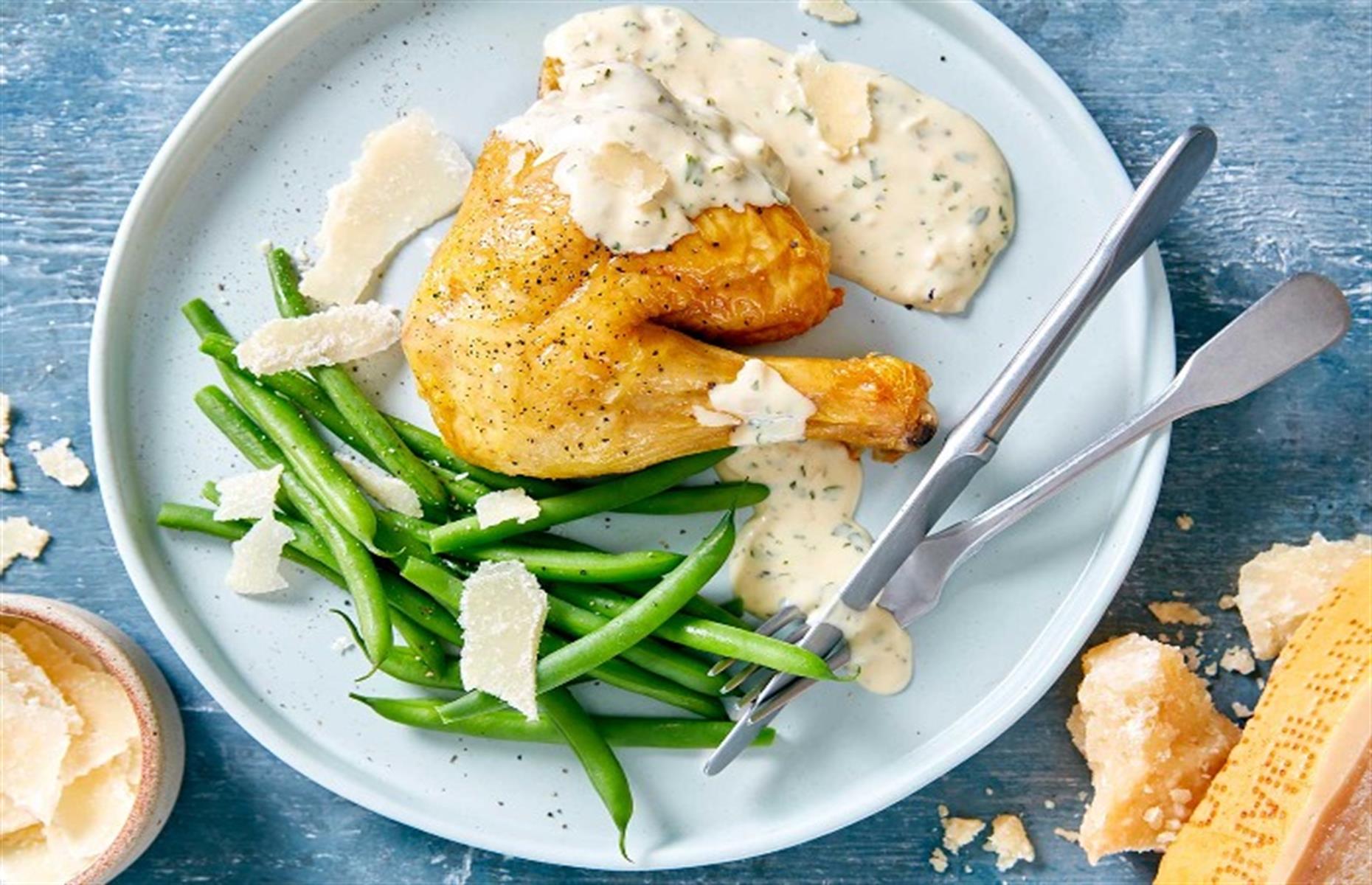 35. Roast chicken with lemon, herb and Parmesan sauce