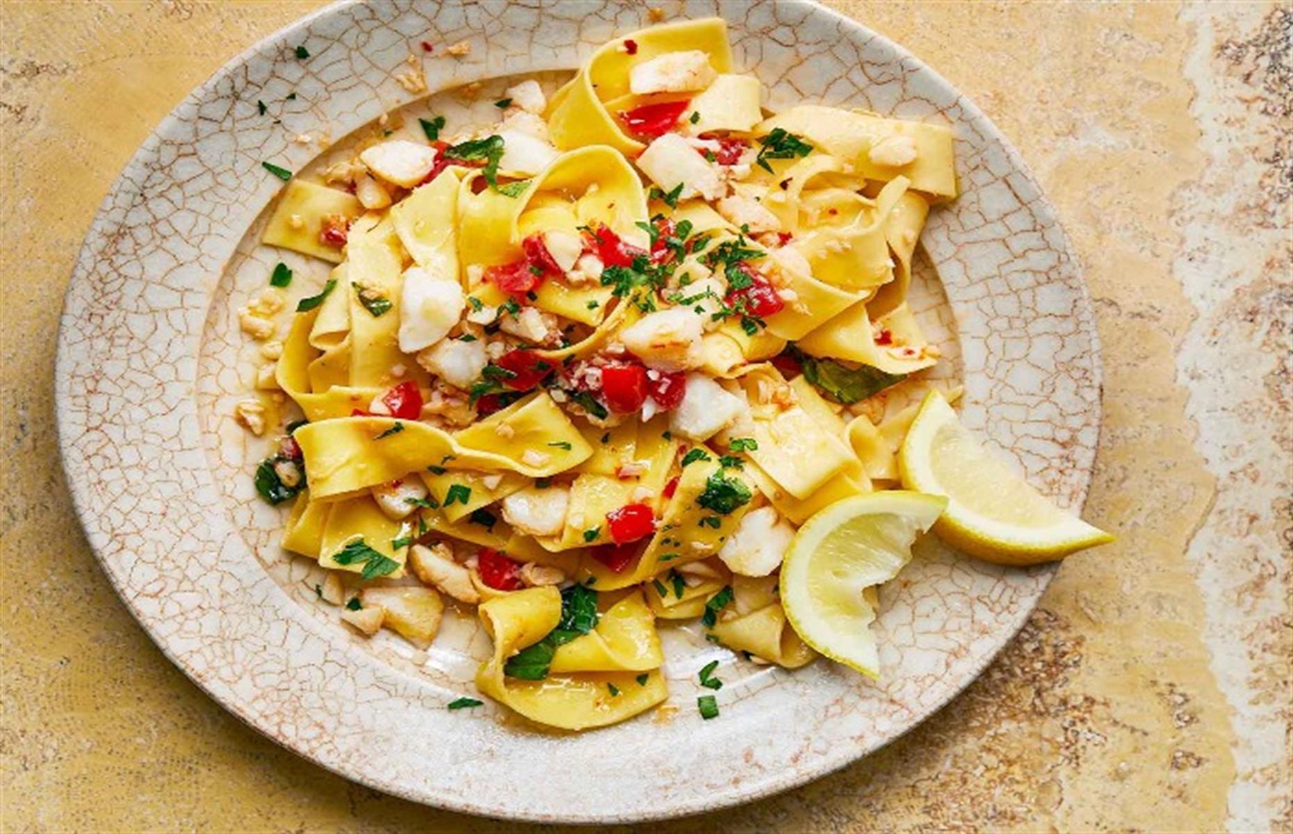 Pappardelle with cod and cherry tomatoes