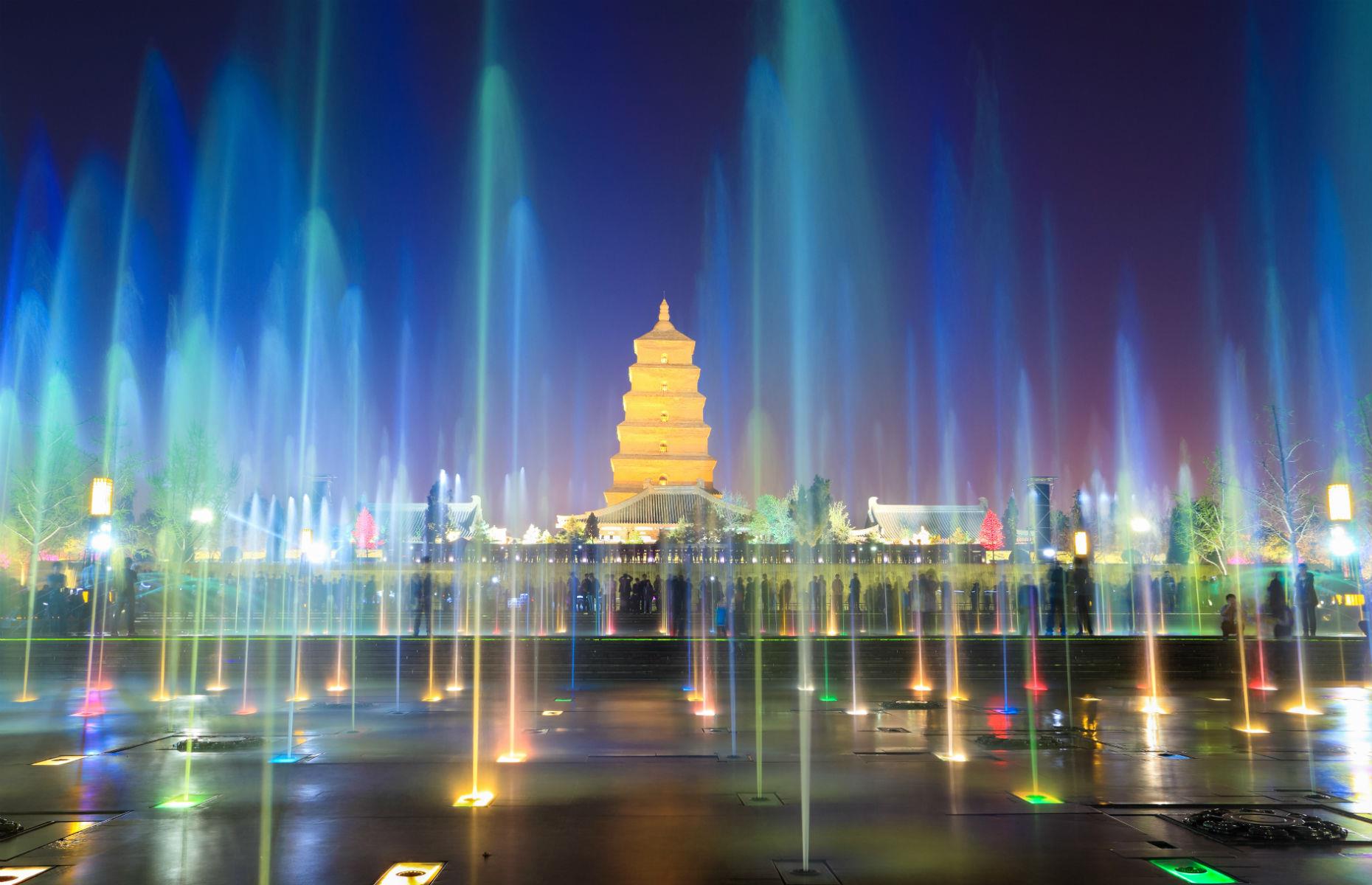 Giant Wild Goose Pagoda Fountains, Xi'an, China
