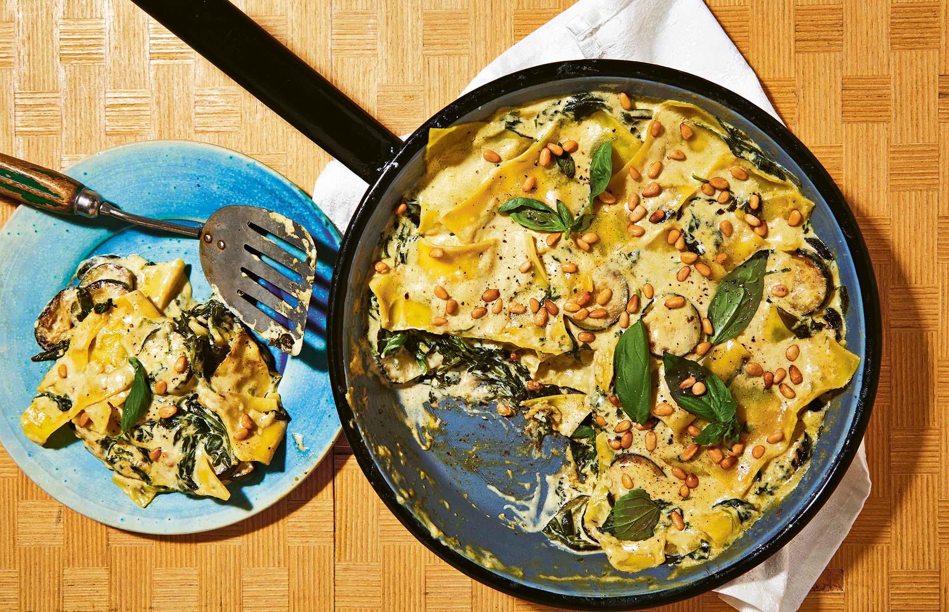 One-pan spinach lasagne