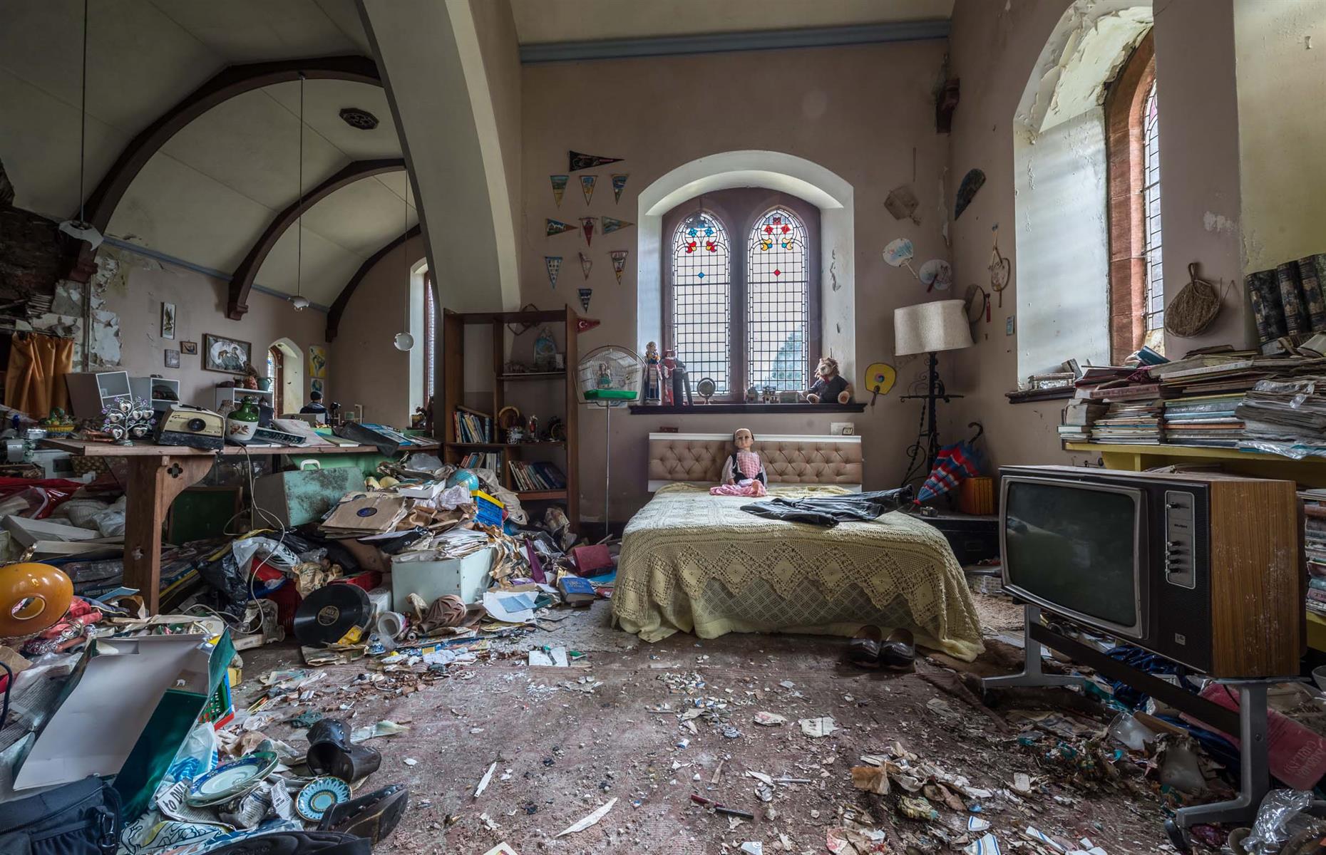 Derelict church filled to the rafters