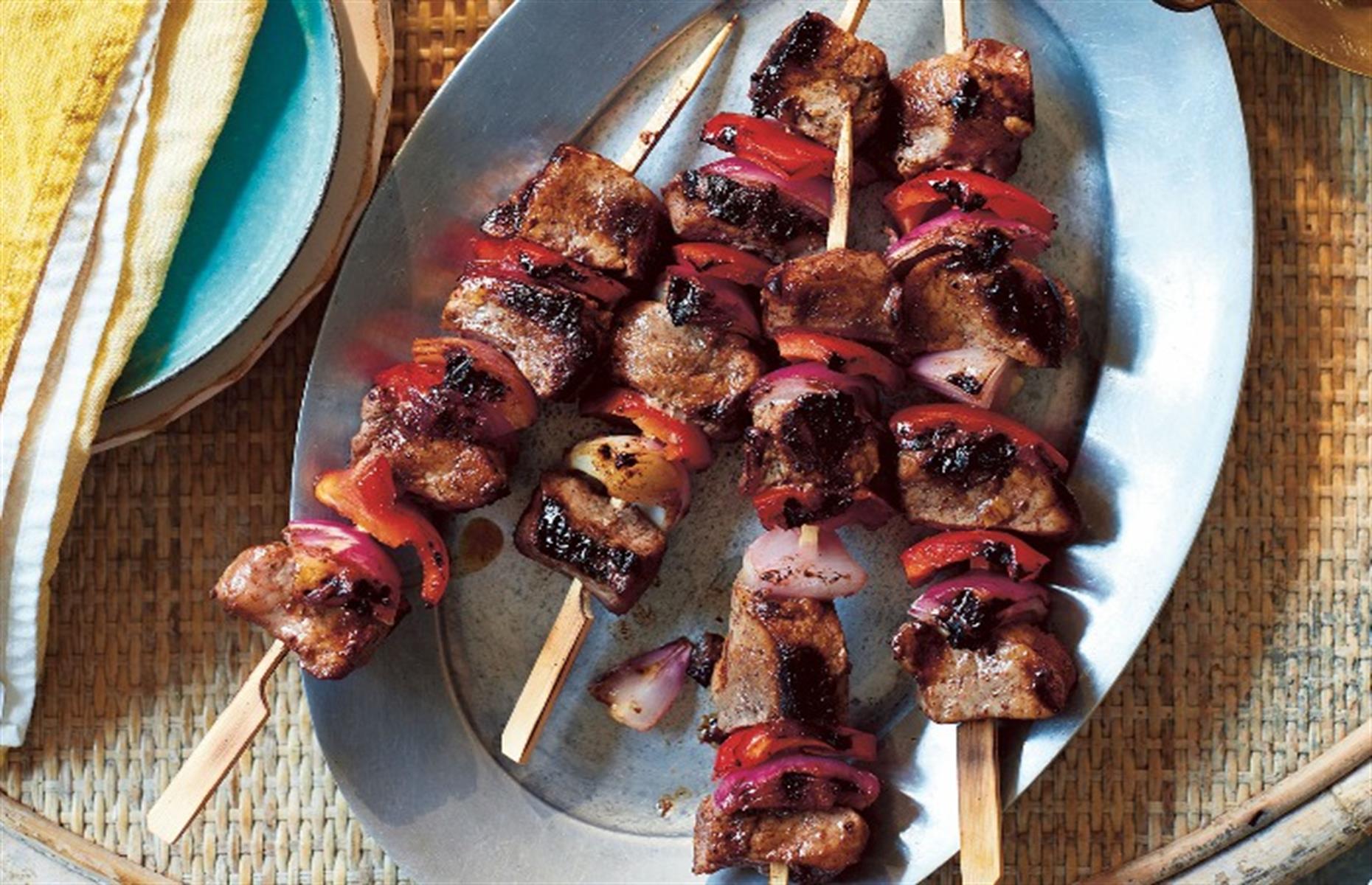 Four-spice pork kebabs