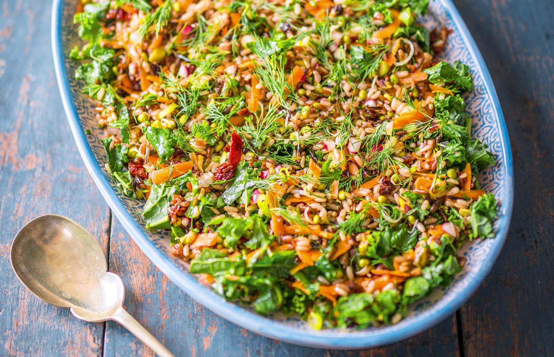 Wild rice, kale and pistachio salad