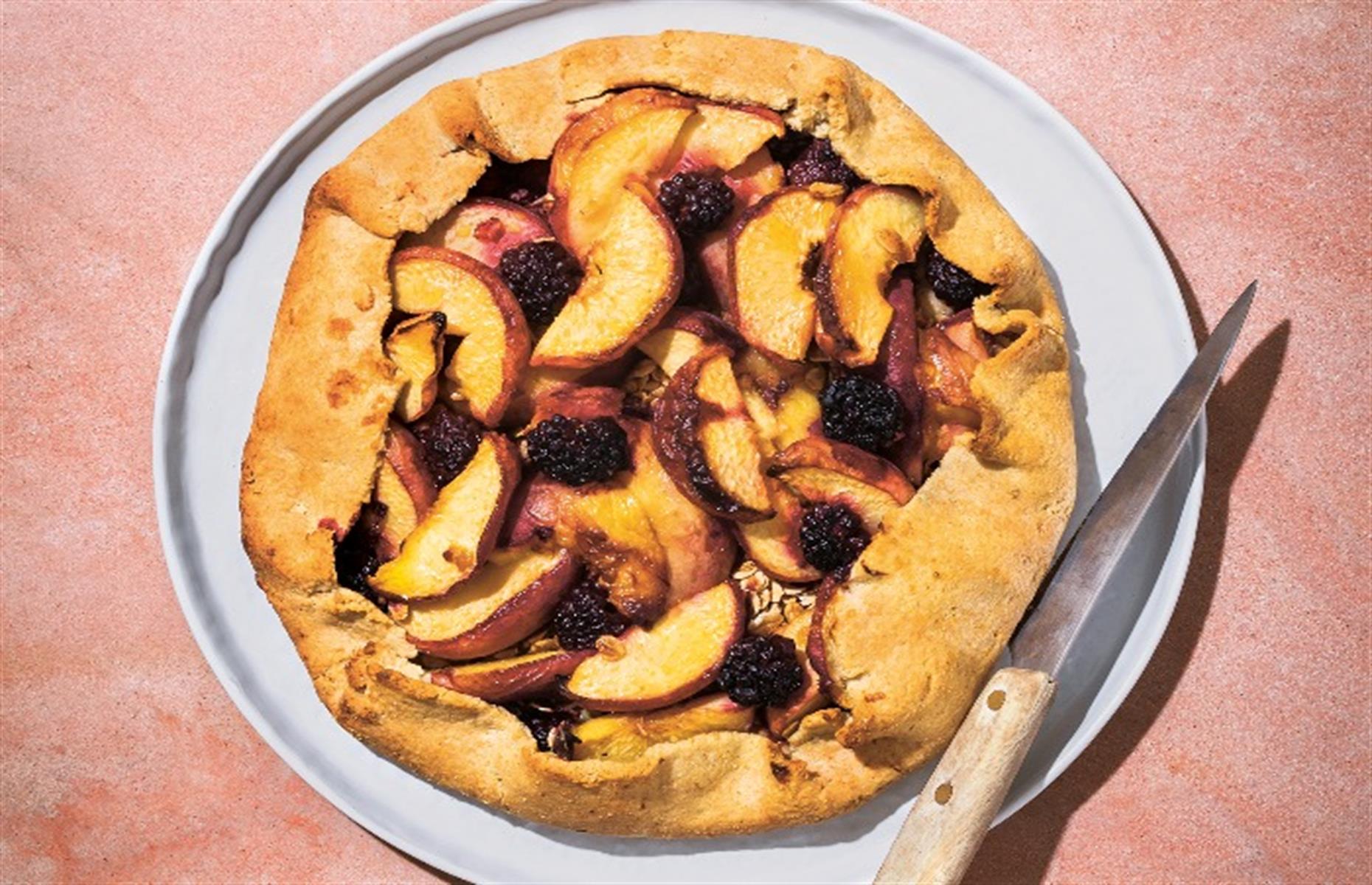 Peach and blackberry tart