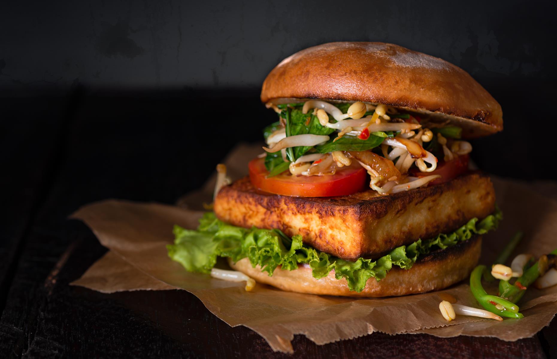 Soy-marinated tofu burgers