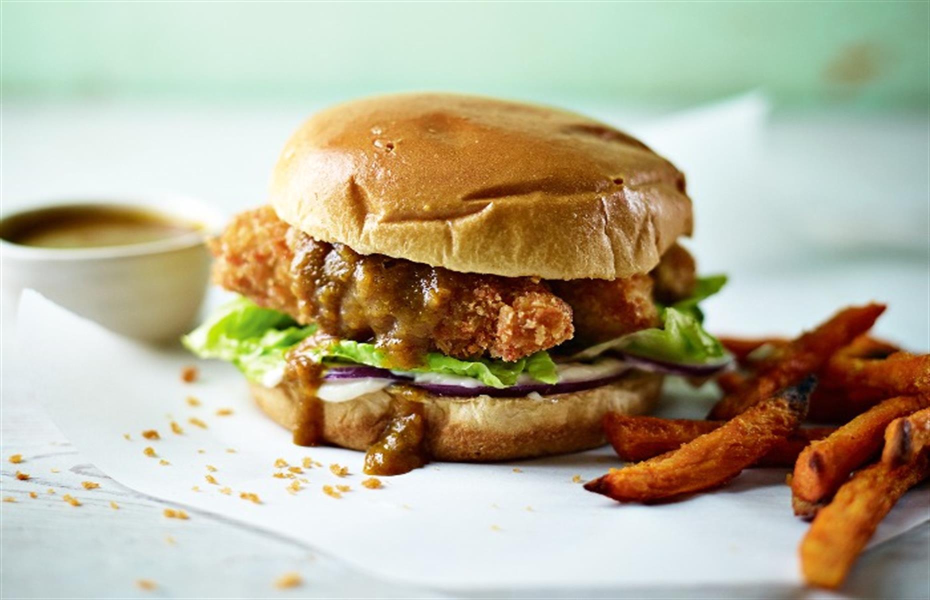Chicken katsu curry burger