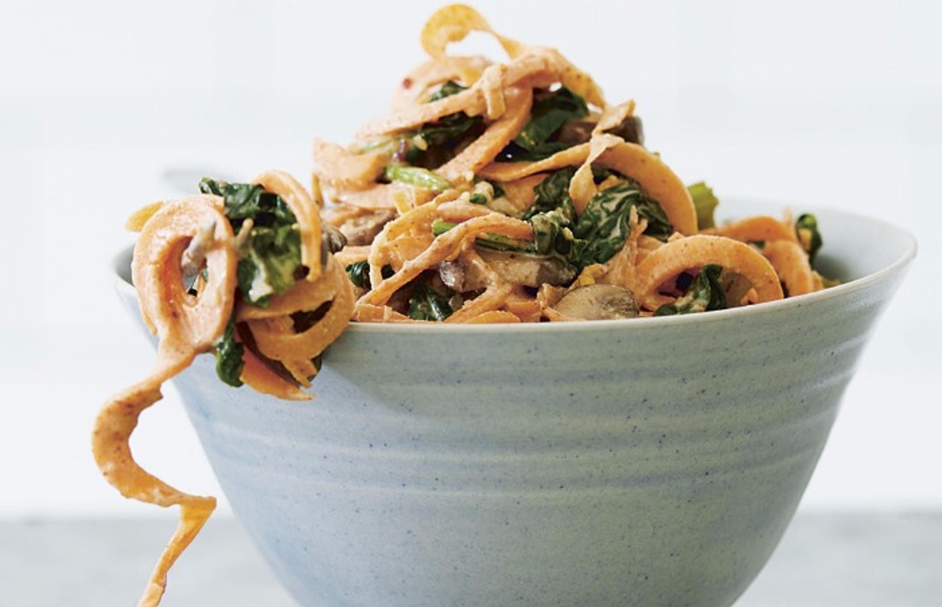 12. Sweet potato noodles with a creamy peanut satay sauce