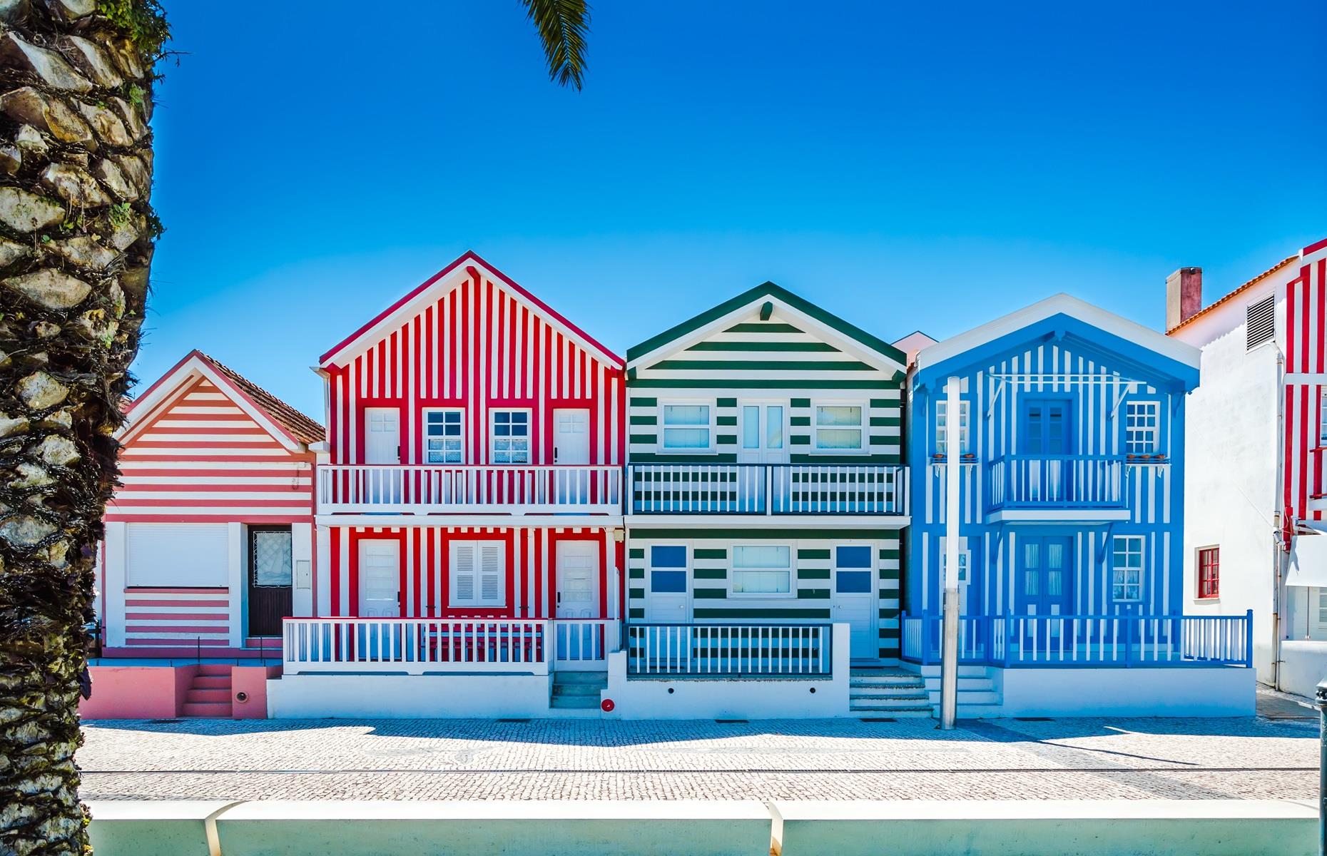 Striped wooden houses, Costa Nova, Portugal