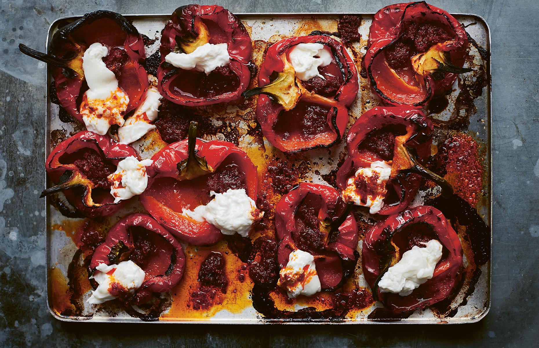 Roast peppers with burrata