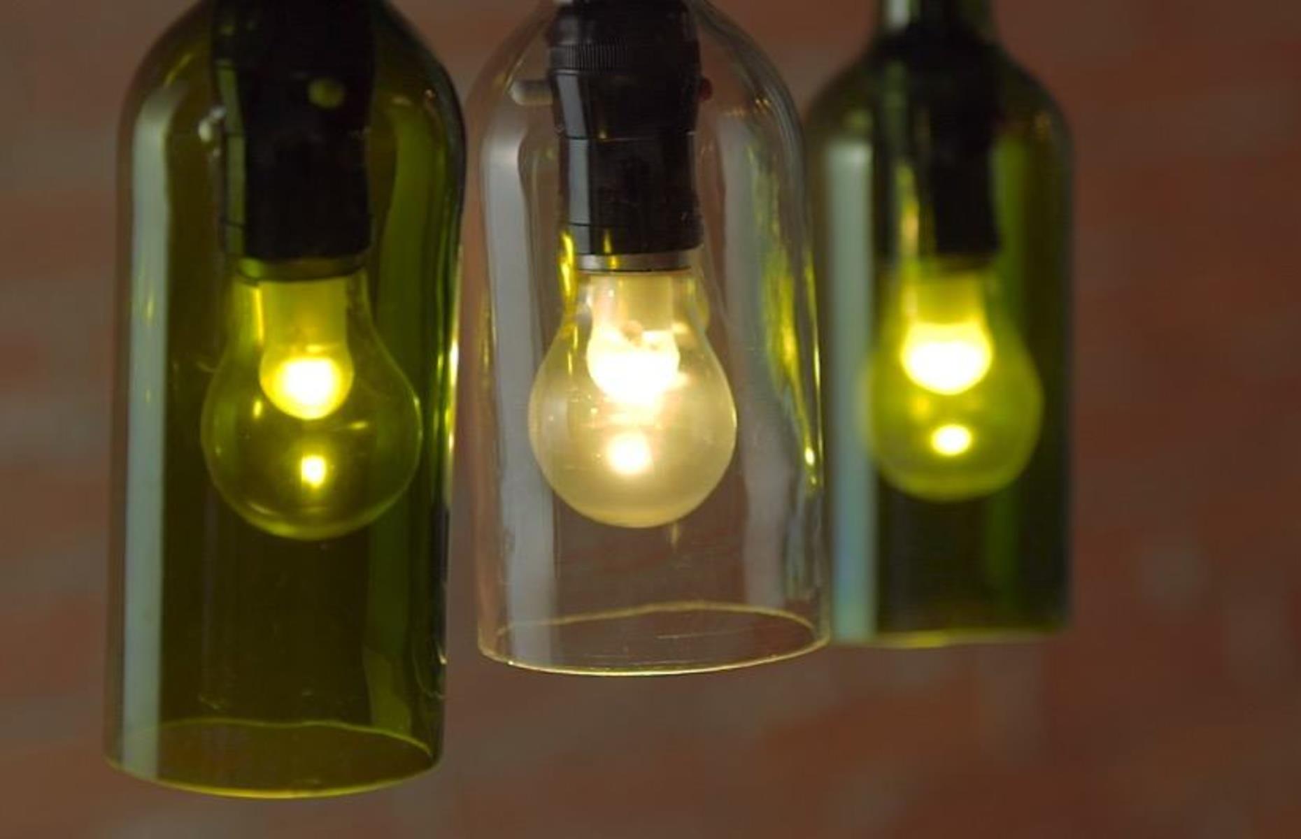 Recycled wine bottle pendant lights
