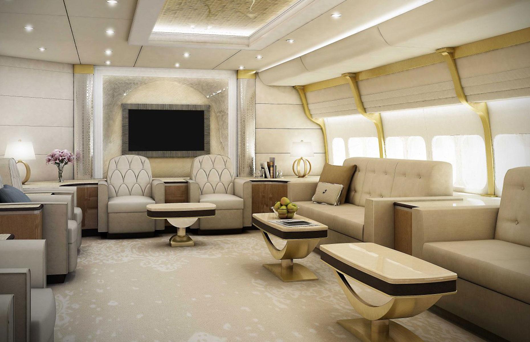 Interiorul avionului privat VIP Boeing 747-8i ce valorează 367 milioane de dolari (Sursă foto: Greenpoint Technologies)