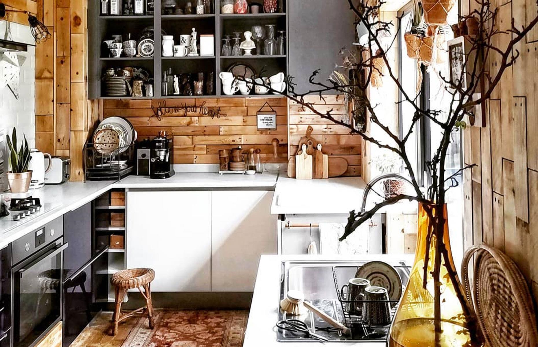 Rustic cabin-style kitchen