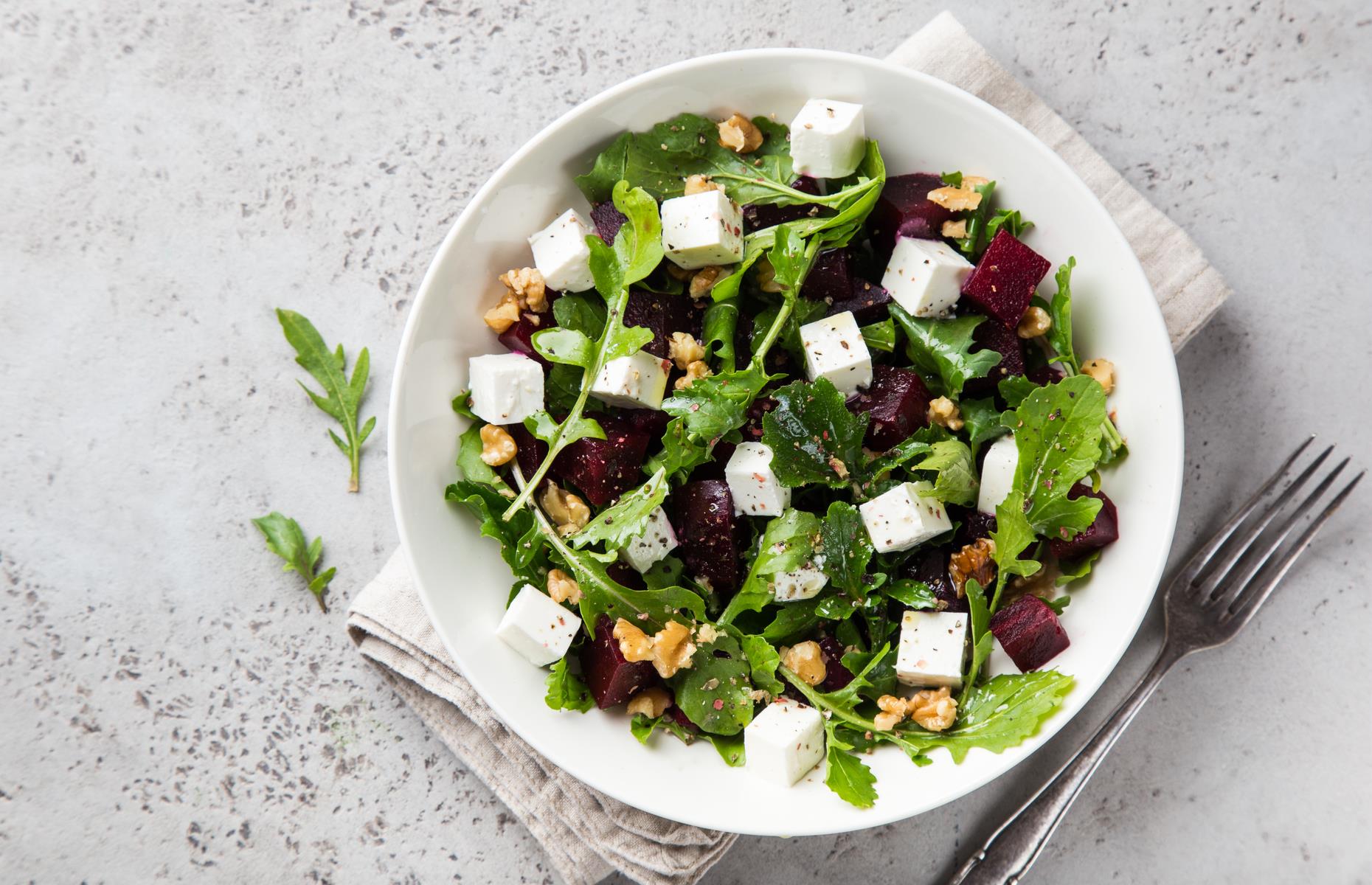 Beetroot salad with feta and hazelnuts